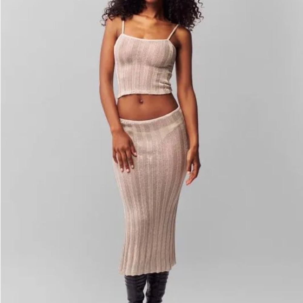 Danielle Guizio Beige Knit Skirt Set